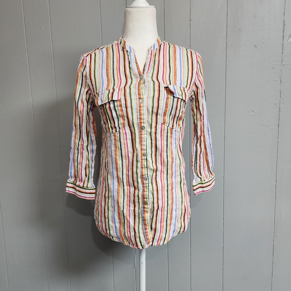 Malvin Hamburg Germany I Love Linen Sriped Button Down Shirt Size S